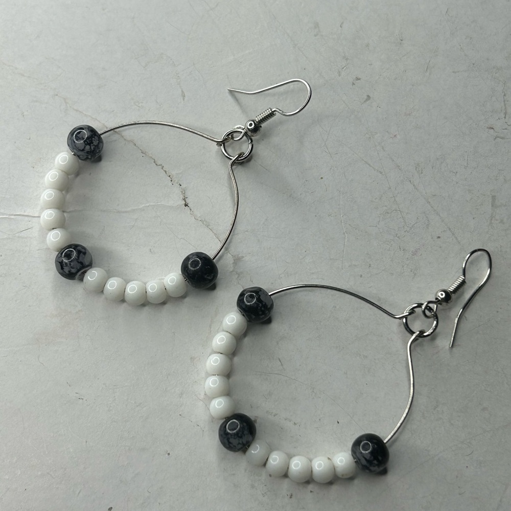 Black & White Beaded Hoop Earrings – Balance & Protection Jewelry
